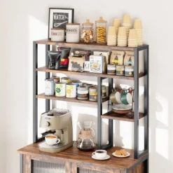 63.78" Bakers Rack With Cabinet And Hooks, 5-Tier Coffee Bar Station With Microwave Space, Brown Industrial Style -Homfan GUEST 00310c3f 6b72 4b1a ac97 2e74ffba79e1