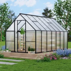Homfan Aluminum Polycarbonate Greenhouse W/ Roof Vent - Heavy Duty Quick Setup Walk-in Greenhouse For Outdoors, Black -Homfan GUEST 0131ddd2 39c2 4288 970b 1bbf547fa3c6