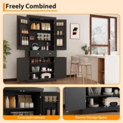 72in Tall Kitchen Pantry Cabinet, Farmhouse Large Cupboard Storage Cabinet With Adjustable Shelves 6 Door Racks For Living Dining Room Laundry -Homfan GUEST 03a755a7 2497 4876 b28f b397f8c2b326