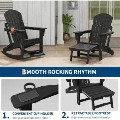 Homfan Rocking Adirondack Chairs, Folding Adirondack Rocking Chair With Footrest, With Retractable Ottoman And Cup Holder -Homfan GUEST 04ee0174 64a9 4f5d 9da4 e57a538d2cba