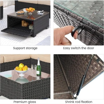 6-Piece Outdoor Patio Set With Waterproof Cushions, Reinforced Glass Table, Canopy & Storage, Durable PE Wicker For Garden And Backyard 8 6-Piece Outdoor Patio Set With Waterproof Cushions, Reinforced Glass Table, Canopy & Storage, Durable PE Wicker For Garden And Backyard - Image 6