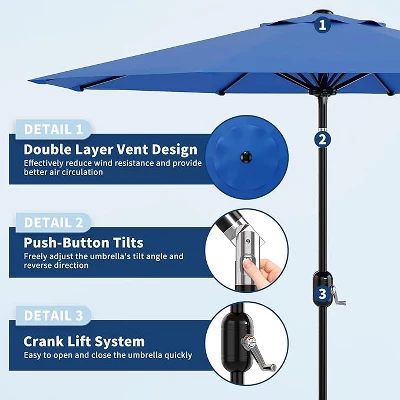 Homfan 9Ft Patio Umbrella - 8 Sturdy Ribs Outdoor Table Umbrella With Crank Lift & Push Button Tilt - Market Umbrella For Pool, Deck, Yard, Garden 5 Homfan 9Ft Patio Umbrella - 8 Sturdy Ribs Outdoor Table Umbrella With Crank Lift & Push Button Tilt - Market Umbrella For Pool, Deck, Yard, Garden - Image 3