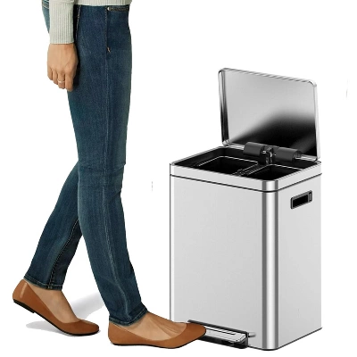 Gal Dual Compartment Trash Can - Stainless Steel W/ Soft-Close Lid, Removable Buckets - Hands-Free Kitchen/Office Bin 5 Gal Dual Compartment Trash Can - Stainless Steel W/ Soft-Close Lid, Removable Buckets - Hands-Free Kitchen/Office Bin - Image 3