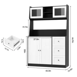 Kitchen Pantry Cabinet With LED - 3-Drawer Buffet Hutch With Adjustable Shelves & Countertop, Tall Storage Sideboard For Dining Room -Homfan GUEST 089bf525 8634 49ec b433 b9218325dfc3