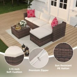 5 Pieces Patio Furniture Set, Outdoor Glass Table And Cushions With Rattan Wicker Chairs, Porch, Balcony, Backyard, Garden -Homfan GUEST 0bb42fe4 ab51 4ee3 8772 fe9e61701a94