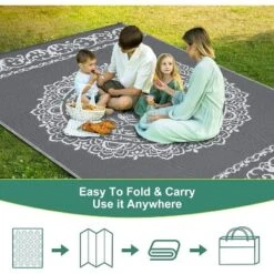 Waterproof Outdoor Rug - Reversible Plastic Straw W/ Leaf Pattern - For Patio, Deck, RV, Camping -Homfan GUEST 0c29f3f1 480a 41cb abf0 2ccca4a15331
