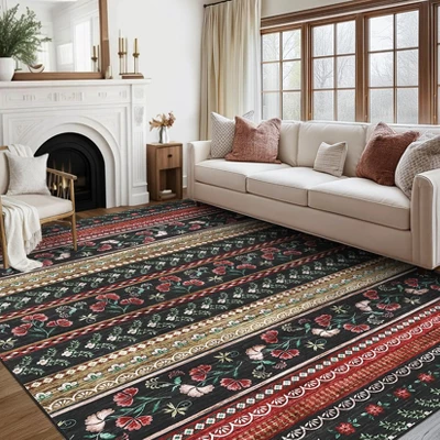 Area Rug For Living Room, Low Pile, High Traffic Indoor Carpet, Modern Floral, Fade-Resistant, Non-Slip, Contemporary Boho Rug For Baby Room 7 Area Rug For Living Room, Low Pile, High Traffic Indoor Carpet, Modern Floral, Fade-Resistant, Non-Slip, Contemporary Boho Rug For Baby Room - Image 5