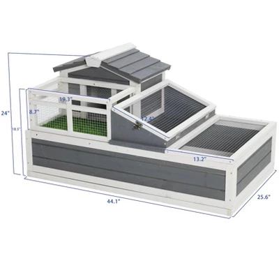 3-Room Tortoise Villa - Wooden Reptile Habitat W/ Pull-Out Tray, Ramp & Grass Mat, Open Roof For Indoor/Outdoor Use 6 3-Room Tortoise Villa - Wooden Reptile Habitat W/ Pull-Out Tray, Ramp & Grass Mat, Open Roof For Indoor/Outdoor Use - Image 4