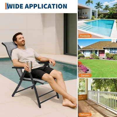 Folding Rattan Chaise Lounge Chair, Portable Outdoor Reclining Chair With Widened Armrest, Sun Lounger For Patio, Garden, Beach, 330lb Capacity 7 Folding Rattan Chaise Lounge Chair, Portable Outdoor Reclining Chair With Widened Armrest, Sun Lounger For Patio, Garden, Beach, 330lb Capacity - Image 5