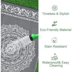 Waterproof Outdoor Rug - Reversible Plastic Straw W/ Leaf Pattern - For Patio, Deck, RV, Camping -Homfan GUEST 10263400 59fd 4dc4 a7e0 ff509eb528bf