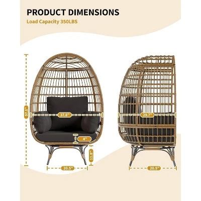 360° Swivel Patio Egg Chair Outdoor - Wicker Swivel Egg Chair Oversized Patio Lounge Chairs With Cushions, Metal Frame Stand, Black 3 360° Swivel Patio Egg Chair Outdoor - Wicker Swivel Egg Chair Oversized Patio Lounge Chairs With Cushions, Metal Frame Stand, Black