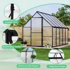 Homfan Aluminum Polycarbonate Greenhouse W/ Roof Vent - Heavy Duty Quick Setup Walk-in Greenhouse For Outdoors, Black -Homfan GUEST 106ad1b3 9399 411a 839f 4fd78b6e6e63