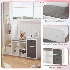 Kids Bookshelf, Children Bookcase With Soft Cushion Seat – Children’s Toy Storage Cubby & Reading Nook, 44.1" Kids Storage Cabinet For Playroom -Homfan GUEST 1095a41f 2497 4d0e 9692 1b30ee595f8d