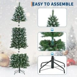 Pre-Lit Slim Christmas Tree With Warm White Lights, Pine Cones & Metal Stand — Weather-Resistant PVC Tips, 6/7.5/9/12 Ft -Homfan GUEST 10aec6ef 8a11 471a 9b9b 2fa65fdae367