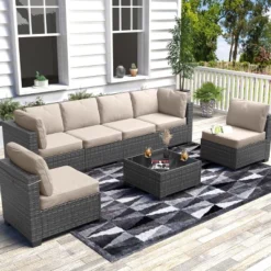 7-Piece Outdoor Patio Furniture Set, All-Weather Wicker Sectional Sofa With Cushions & Coffee Table, Rattan Set For Garden, Porch, Balcony 27 7-Piece Outdoor Patio Furniture Set, All-Weather Wicker Sectional Sofa With Cushions & Coffee Table, Rattan Set For Garden, Porch, Balcony -Homfan GUEST 126a3795 3f44 4df7 9f76 658f3a89b2cf
