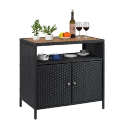 Weatherproof Rattan Storage Cabinet - 2-Door Wicker Patio Box, Outdoor Bar Table For Poolside & Backyard, Garden Furniture -Homfan GUEST 136d96c3 91b8 4bf4 b151 d1e43da654a1