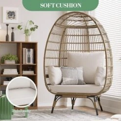 Outdoor Patio Wicker Egg Chair, PE Rattan Chair With Thick Cushion, Oversized Indoor Outdoor Lounger, Egg Shaped Seat With Metal Stand, Beige 11 Outdoor Patio Wicker Egg Chair, PE Rattan Chair With Thick Cushion, Oversized Indoor Outdoor Lounger, Egg Shaped Seat With Metal Stand, Beige -Homfan GUEST 13c3d7ea 4340 4543 8a85 1b456b8d89d7