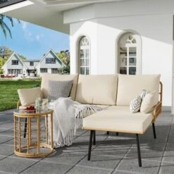 3-Piece Rattan Patio Set, L-Shaped Wicker Sectional With Cushions & Coffee Table, All-Weather Outdoor Sofa For Deck, Pool Or Backyard -Homfan GUEST 13e60cc8 ec33 4e31 86e8 8b9dd457af6f