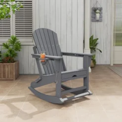 Homfan Rocking Adirondack Chairs, Folding Adirondack Rocking Chair With Footrest, With Retractable Ottoman And Cup Holder -Homfan GUEST 163bb78f 25e2 4f00 adfb 4d9893fa8f73