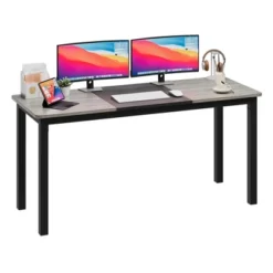 63 Inch Computer Desk, Large Office Desk With Black Metal Frame, Modern Simple Style Gaming Desk, Sturdy Write Desk For Home, Work, Study 22 63 Inch Computer Desk, Large Office Desk With Black Metal Frame, Modern Simple Style Gaming Desk, Sturdy Write Desk For Home, Work, Study -Homfan GUEST 1657e250 3691 4fe6 955a 3375d2b1b1e9