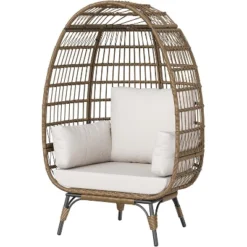 Outdoor Patio Wicker Egg Chair, PE Rattan Chair With Thick Cushion, Oversized Indoor Outdoor Lounger, Egg Shaped Seat With Metal Stand, Beige 12 Outdoor Patio Wicker Egg Chair, PE Rattan Chair With Thick Cushion, Oversized Indoor Outdoor Lounger, Egg Shaped Seat With Metal Stand, Beige -Homfan GUEST 16be4a0a 6987 40bd 97f0 48a7fb3b500d