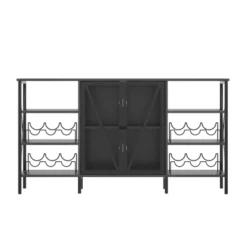 Wine Cabinet With LED Lighting, Metal Sideboard & Stemware Rack, Rustic Buffet Console For Living Room -Homfan GUEST 17156e2b 1d09 47a0 94f0 1c808623a74a
