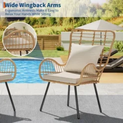 Patio Dining Chairs Set Of 2, Outdoor Wicker Club Chair With Cushions, All Weather Wicker Armchairs, Small Patio Boho Bistro Sets Conversation Chairs -Homfan GUEST 1749acf5 b031 4fbd b9df a9eed102e49b