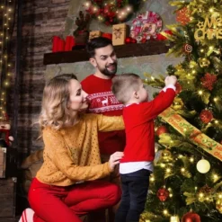 Pre-lit Artificial Christmas Tree W/Incandescent Warm White Lights,Snow Flocked Full Prelighted Xmas Tree Automatic Branch Tips,Foldable Stand -Homfan GUEST 1769234b 1bb7 4697 8001 133ddfe7b174