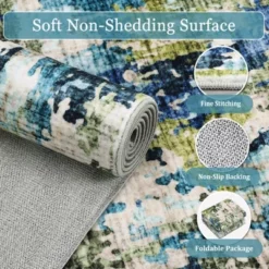 Washable Runner Rug, Soft Modern Abstract Kitchen Rug For Hallway, Laundry, Entryway, Bedroom, Ultra-Thin Non-Slip Rug Runners, Green/Blue Multi -Homfan GUEST 186cd659 c724 4ca8 afda 01543166b89b