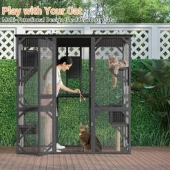 68'' Wooden Catio - 4-Tier Outdoor Cat Enclosure W/ 2 Doors, Scratching Post & UV Protection For Multiple Cats -Homfan GUEST 18ac3d96 c85b 4921 9add 569e448c40dd