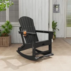 Homfan Rocking Adirondack Chairs, Folding Adirondack Rocking Chair With Footrest, With Retractable Ottoman And Cup Holder -Homfan GUEST 19f79f99 2a2d 41fd af73 b6a09ab45d69