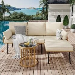 3-Piece Rattan Patio Set, L-Shaped Wicker Sectional With Cushions & Coffee Table, All-Weather Outdoor Sofa For Deck, Pool Or Backyard -Homfan GUEST 1ae44ab6 06b8 40eb 8c82 103e5f3cc1db
