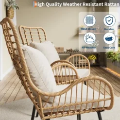 Patio Dining Chairs Set Of 2, Outdoor Wicker Club Chair With Cushions, All Weather Wicker Armchairs, Small Patio Boho Bistro Sets Conversation Chairs -Homfan GUEST 1b54f9ed 17b6 44b7 90aa c06bfbdb2c4b