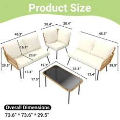 4 Pieces Patio Furniture Sets Wicker Outdoor Sectional L-Shaped With Cushions & Side Table And Chairs Set,Backyard,Porch, Beige 16 4 Pieces Patio Furniture Sets Wicker Outdoor Sectional L-Shaped With Cushions & Side Table And Chairs Set,Backyard,Porch, Beige -Homfan GUEST 1b5d6336 e23c 4b4a b470 8d5febaca47e