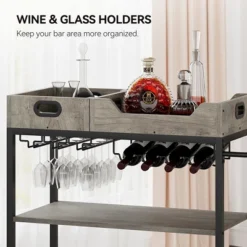 3-Tier Home Bar Cart, Bar Cart W/Wheels, Bar Cart, Two Portable Trays/Wine Rack/Industrial Serving Cart, For Kitchen, Living Room, Dining Room, Grey 15 3-Tier Home Bar Cart, Bar Cart W/Wheels, Bar Cart, Two Portable Trays/Wine Rack/Industrial Serving Cart, For Kitchen, Living Room, Dining Room, Grey -Homfan GUEST 1c004e32 24e5 4aa2 a3c3 475f7b693fee