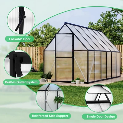 Homfan Aluminum Polycarbonate Greenhouse W/ Roof Vent - Heavy Duty Quick Setup Walk-in Greenhouse Kit For Outdoors 7 Homfan Aluminum Polycarbonate Greenhouse W/ Roof Vent - Heavy Duty Quick Setup Walk-in Greenhouse Kit For Outdoors - Image 5