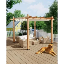 Aluminum Pergola W/ Retractable Canopy - Heavy-Duty UV-Resistant For Deck, Backyard -Homfan GUEST 1ddb91c2 17b6 48cc 9ccb fc8f297cce24