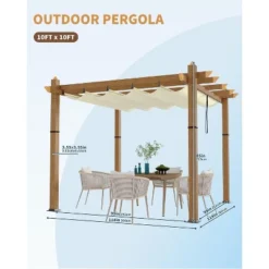 Aluminum Pergola W/ Retractable Canopy - Heavy-Duty UV-Resistant For Deck, Backyard