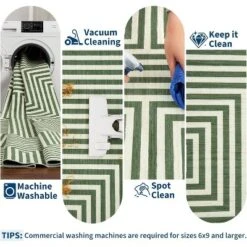 Kitchen Runner Rug Washable Non-Slip, Modern Geometric Green Low Pile Carpet For Hallway Bathroom Bedroom, Foldable Striped Floor Mat -Homfan GUEST 1e443294 fcb4 4a8e 8052 a7ff58b6e9fe