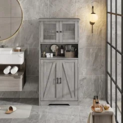 Homfan Tall Bathroom Cabinet,Freestanding Storage Cabinet With Glass Doors And Adjustable Shelves, Modern Cupboard For Kitchen, Pantry, Living Room -Homfan GUEST 1ea02e0a 2c22 43d9 9272 9919926f57a3