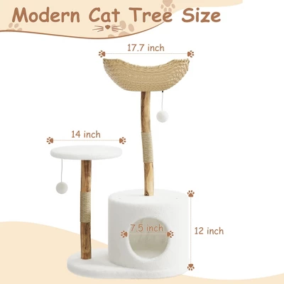 Real Wood Modern Cat Tree Tower, Cat Scratching Post W/Bed For Indoor Cats W/Natural Wicker Condo,Aesthetic Tree Stand,Boho Pet Furniture 4 Real Wood Modern Cat Tree Tower, Cat Scratching Post W/Bed For Indoor Cats W/Natural Wicker Condo,Aesthetic Tree Stand,Boho Pet Furniture - Image 2