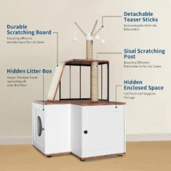 Cat Litter Cabinet, Cat Litter Box Enclosure With Scratching Post, Hanging Balls, 2-in-1 L-Shaped Corner Cat Litter Box With Storage Cabinet -Homfan GUEST 1f33bbee cdde 4119 a1ae 5cbb3dc768af