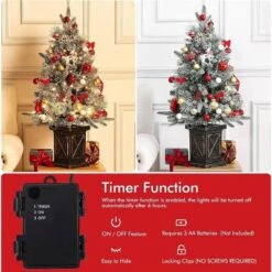 3 Ft Prelit Artificial Christmas Tree, Potted Fake Snow Flocked Christmas Tree With 78 LED Lights, Small Tabletop Battery-Powered Lighted Xmas Tree -Homfan GUEST 1fc08242 f363 4f74 9a09 05c97c3de172