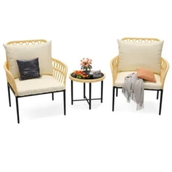 Bistro Set, All-Weather Wicker Patio Conversation Set, Outdoor Sectional Furniture Chairs With Coffee Table & Cushions -Homfan GUEST 20473f5e 0ce4 49a3 8354 b53bc2bc29a0