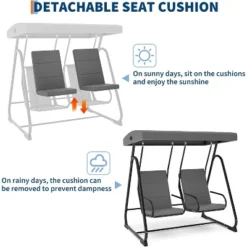 Homfan 2-Person Patio Swing Chair With Adjustable Canopy - Heavy Duty Outdoor Swing Glider With Removable Cushions, Dark Grey -Homfan GUEST 20e5c810 c26a 417a b22a a878a218bc4f