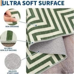 Kitchen Runner Rug Washable Non-Slip, Modern Geometric Green Low Pile Carpet For Hallway Bathroom Bedroom, Foldable Striped Floor Mat -Homfan GUEST 21a5a885 5a62 41e2 b06b 09a3cc8e2253