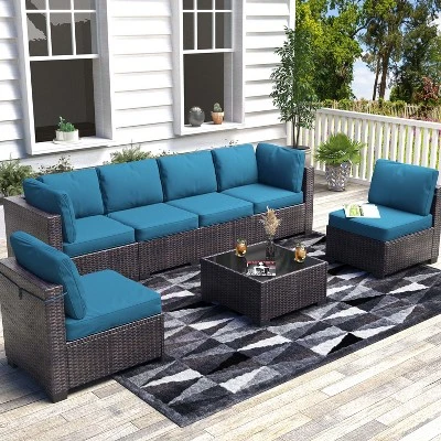 Homfan 7-Piece Outdoor Patio Furniture Set - Waterproof Rattan Sectional Sofa With Cushions & Glass Top Table, Patio Conversation Set For Backyard 10 Homfan 7-Piece Outdoor Patio Furniture Set - Waterproof Rattan Sectional Sofa With Cushions & Glass Top Table, Patio Conversation Set For Backyard - Image 8