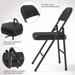 3-Piece Folding Dining Table Set For 2 – Black Faux Leather Tabletop With 2 Padded Chairs, Space-Saving Modern Square Kitchen & Dining Table -Homfan GUEST 228ce5da 5315 4bba 94c4 3fcbfc1fe53a