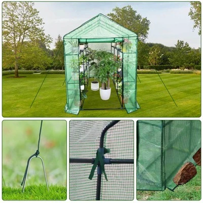 Greenhouse For Outdoors,Portable Indoor And Outdoor Green House W/ Roll-Up Zippered Door Anchors And Ropes,Plant Garden Hot House W/ 9 Shelves 5 Greenhouse For Outdoors,Portable Indoor And Outdoor Green House W/ Roll-Up Zippered Door Anchors And Ropes,Plant Garden Hot House W/ 9 Shelves - Image 3