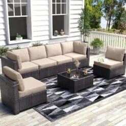 7-Piece Patio Furniture Set, Outdoor Sectional Sofa W/ Dining Table & Thick Cushions, All-Weather PE Wicker For Garden, Deck, Lawn -Homfan GUEST 23283c48 24f4 4e39 9cd9 c3f39fd047a1